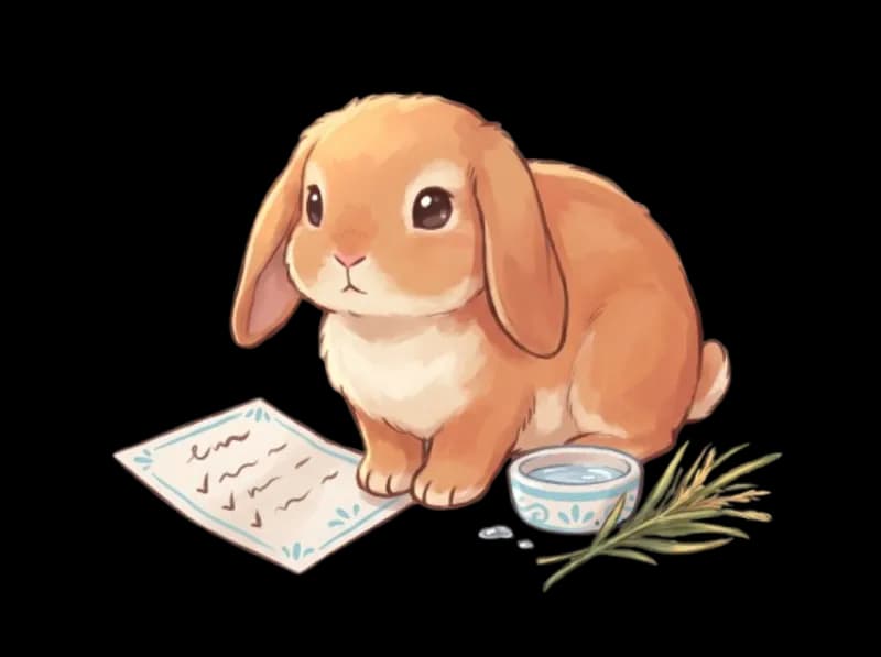 Illustrated cosy daily rabbit care check-in scene